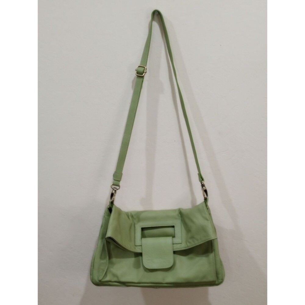 Avorio Green Italian Leather Handbag Envelope Clutch Crossbody Purse